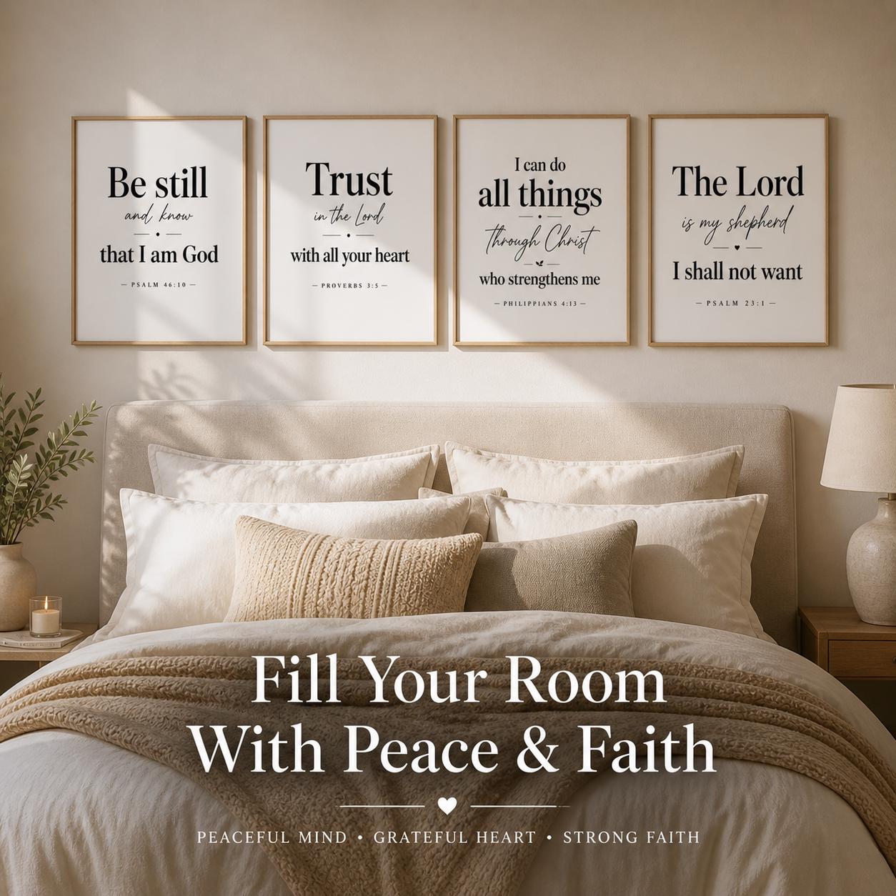Set of 4 Minimalist Bible Verse Prints, Christian Scripture Wall Art (Instant Download)