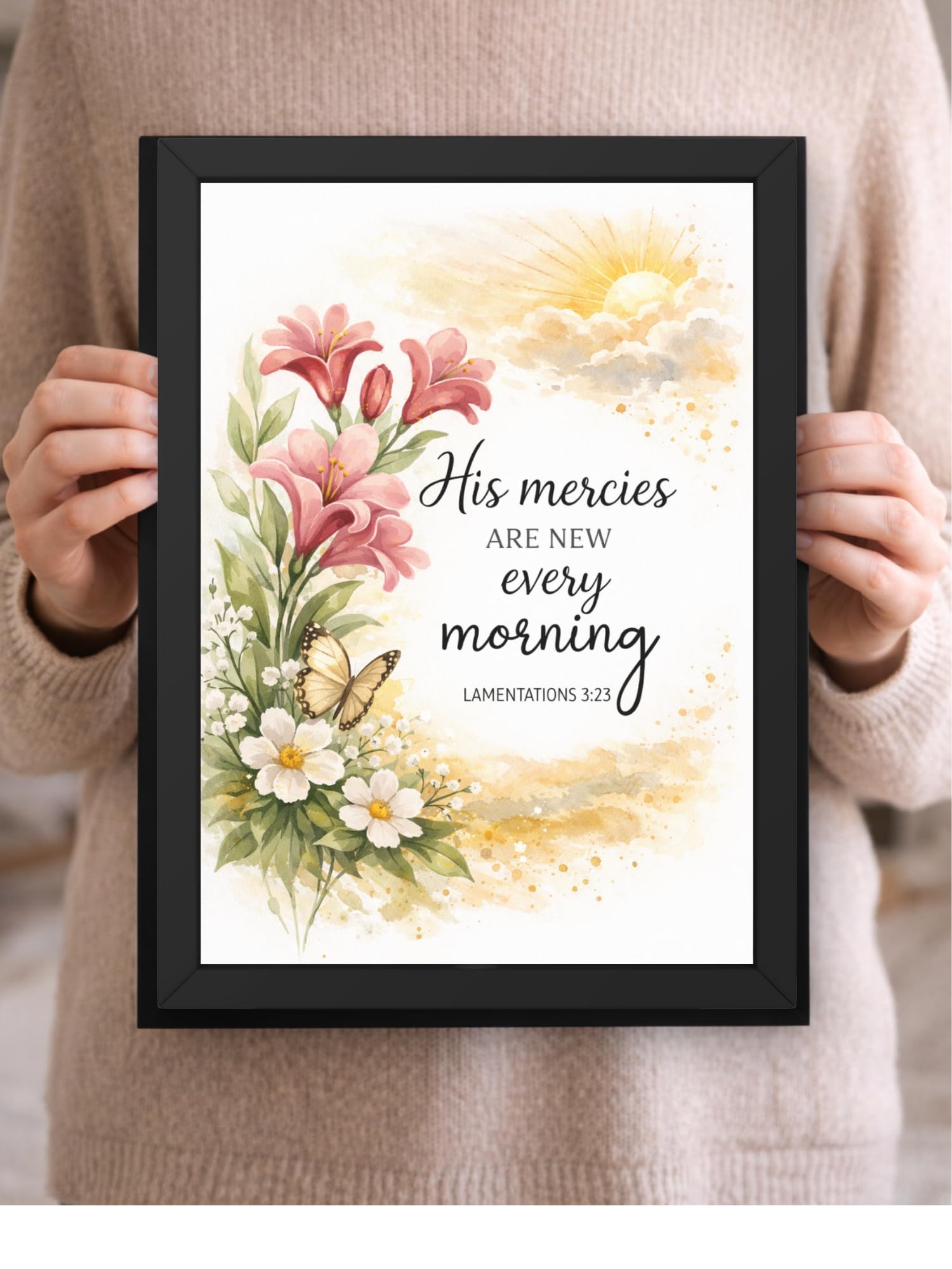 Uryans - Let's Upgrade Together Lamentations 3-23 Bible Verse Wall Frame | Christian Living, Bedroom & Kids Room Decor A4 Size (13.6 x 10.2 inches)