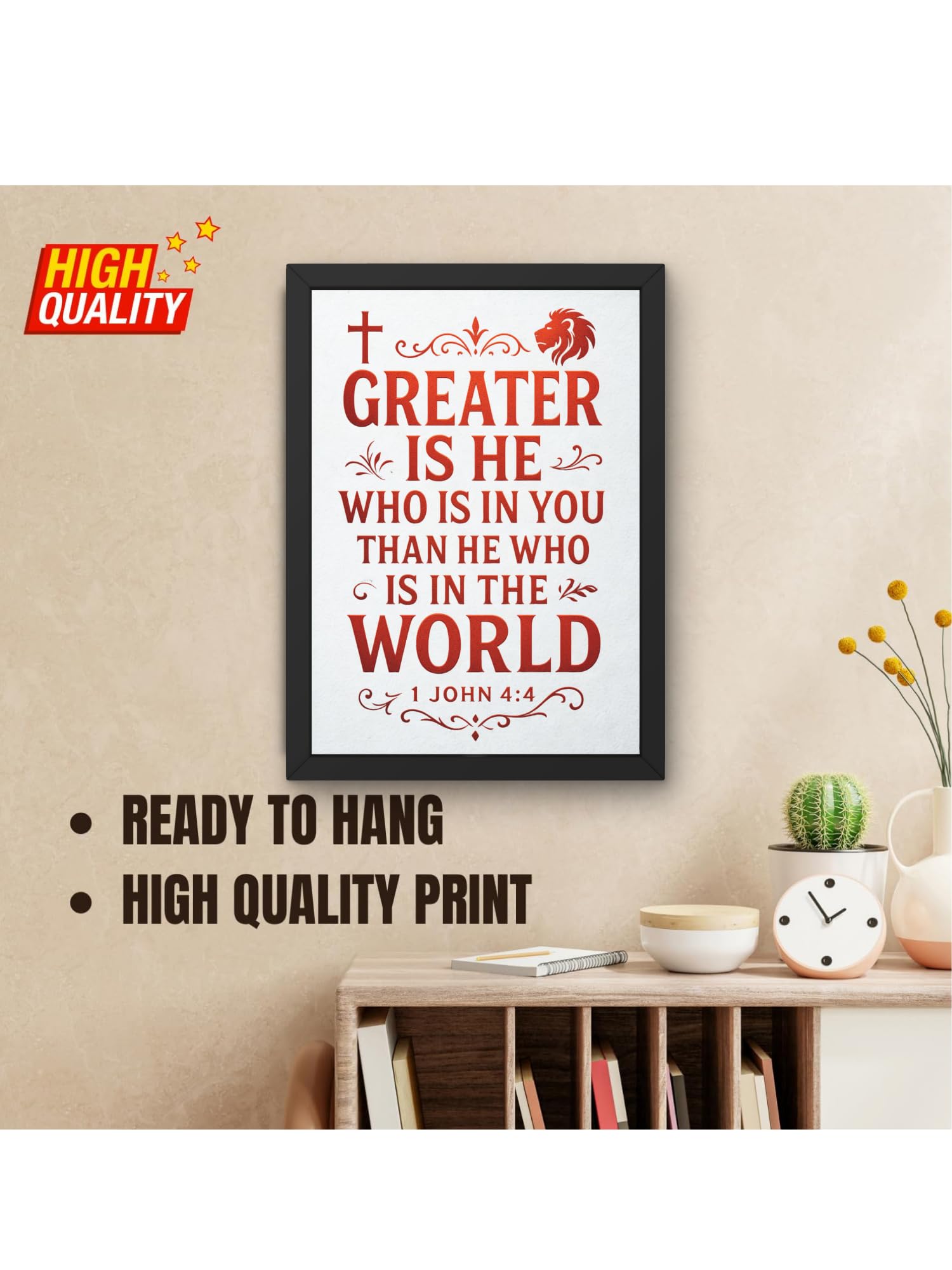 Uryans - Let's Upgrade Together 1 john 4-4 Bible Verse Wall Frame | Christian Living, Bedroom & Kids Room Decor A4 Size (13.6 x 10.2 inches)
