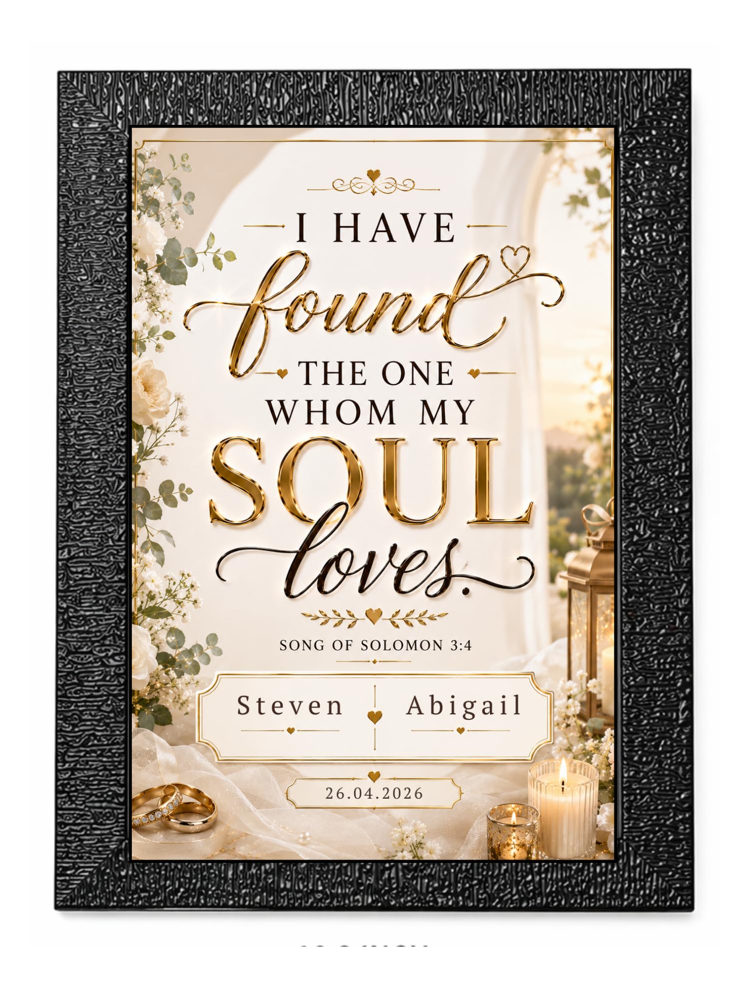 Premium Personalized Wedding Wall Frame for Couples (Song of Solomon 3-4) | Custom Name & Date Frame | Elegant Christian Marriage Quote Wall Decor | A4 Textured Frame for Bedroom, Home & Wedding Gift